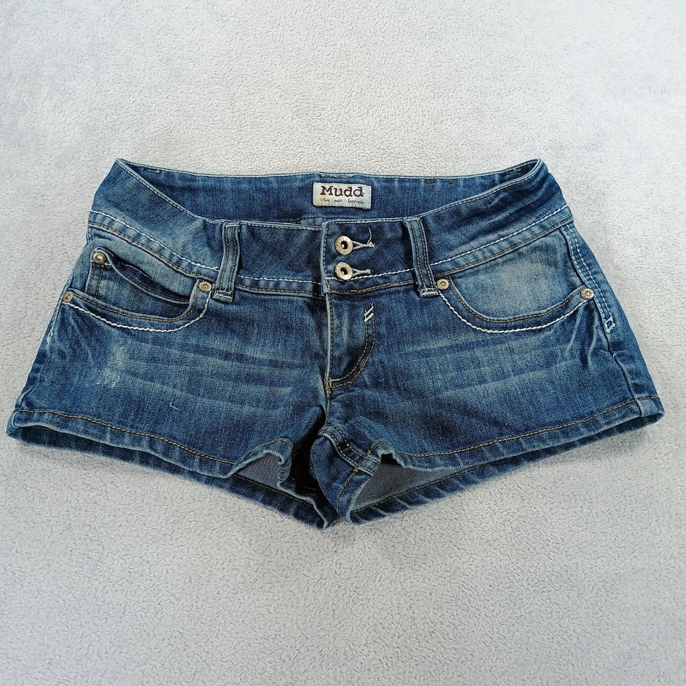Mudd Womens Denim Shorts Blue 7 Low Rise Contrast Stitch